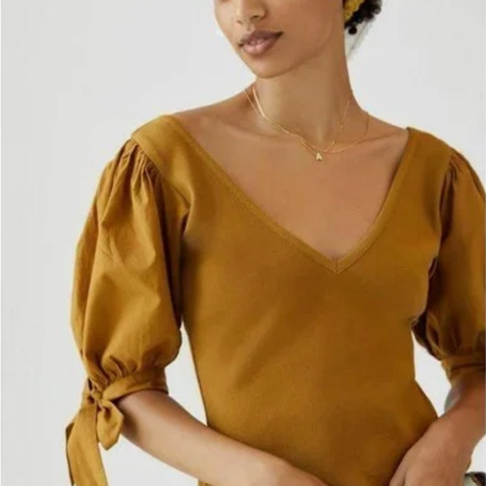 Women's Mustard Puff Sleeve Top